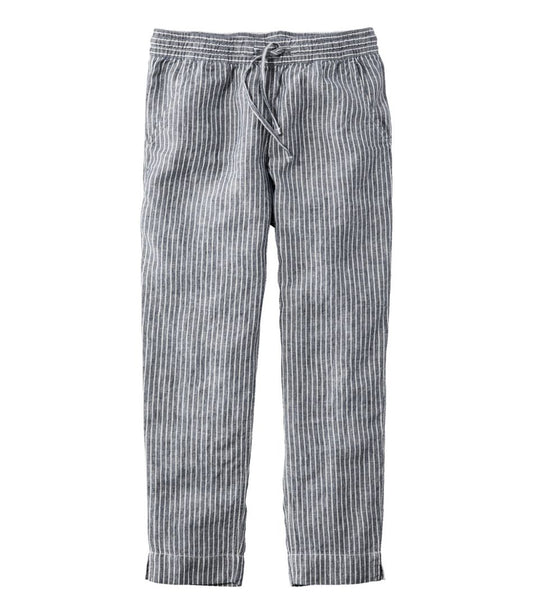 Women's Premium Linen Pull-On Ankle Pants, Mid-Rise Tapered-Leg Stripe | L.L.Bean Best Seller