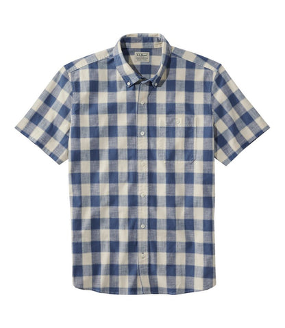 Men's Comfort Stretch® Chambray Shirt, Slightly Fitted Untucked Fit, Short-Sleeve, Plaid | L.L.Bean Great Value