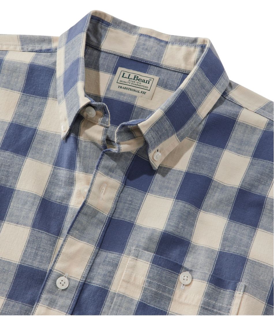 Men's Comfort Stretch® Chambray Shirt, Slightly Fitted Untucked Fit, Short-Sleeve, Plaid | L.L.Bean Great Value