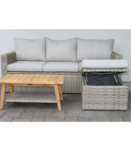 Wicker Storage Sofa and Teak Coffee Table Set | L.L.Bean Featured
