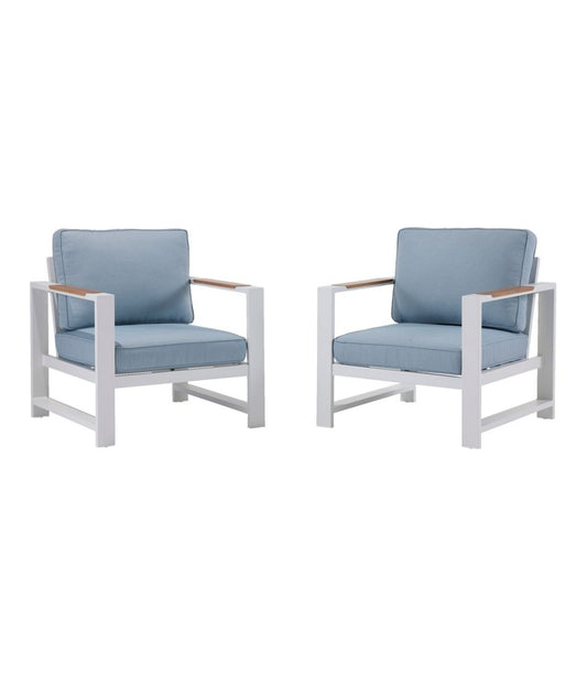 White Aluminum Deep Seating Armchair with Blue Cushions, Set of Two | L.L.Bean Featured